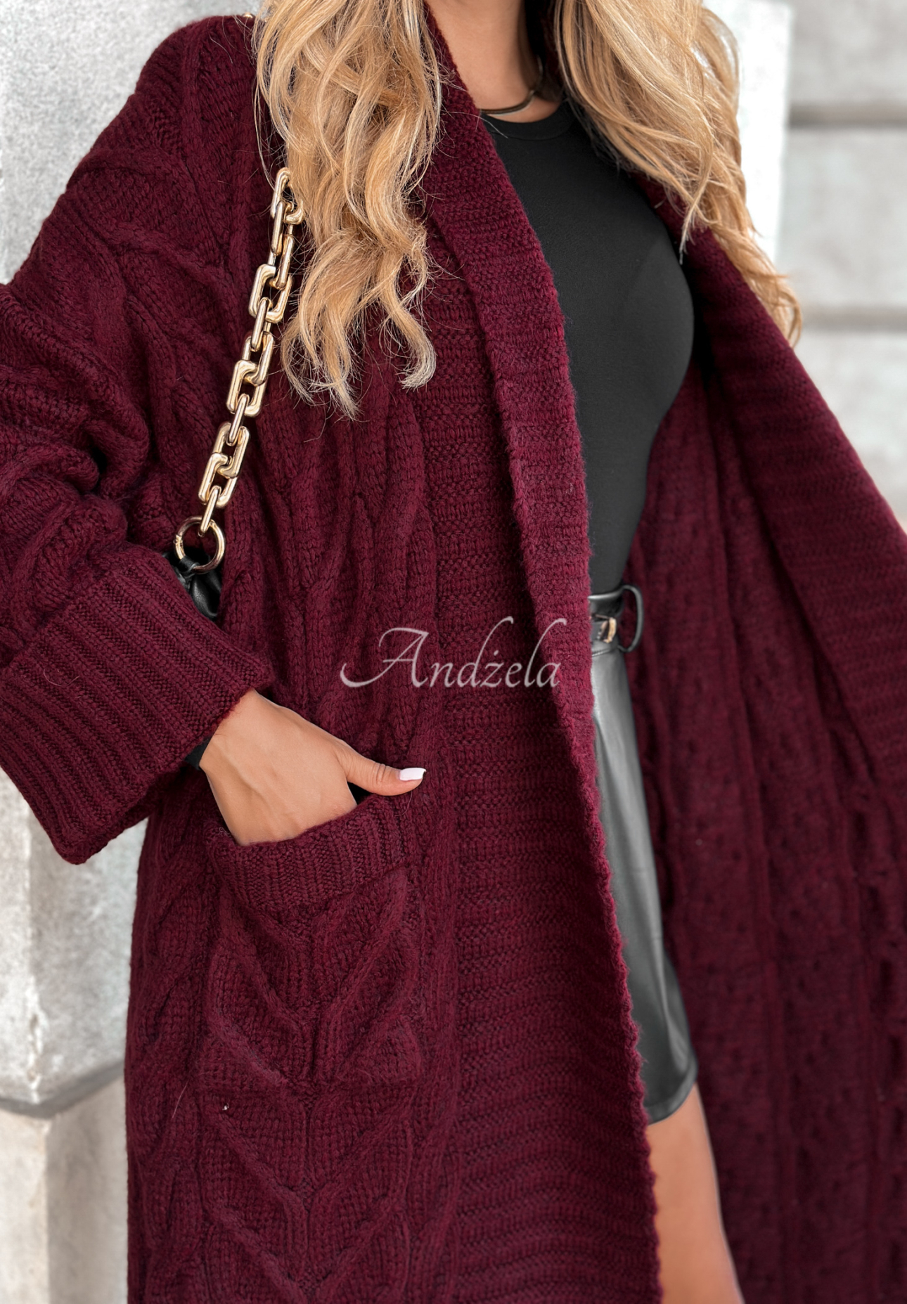 Long plaid cardigan Only Forward burgundy