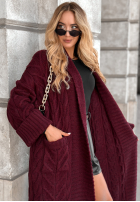 Długi pleciony kardigan Only Forward burgundowy