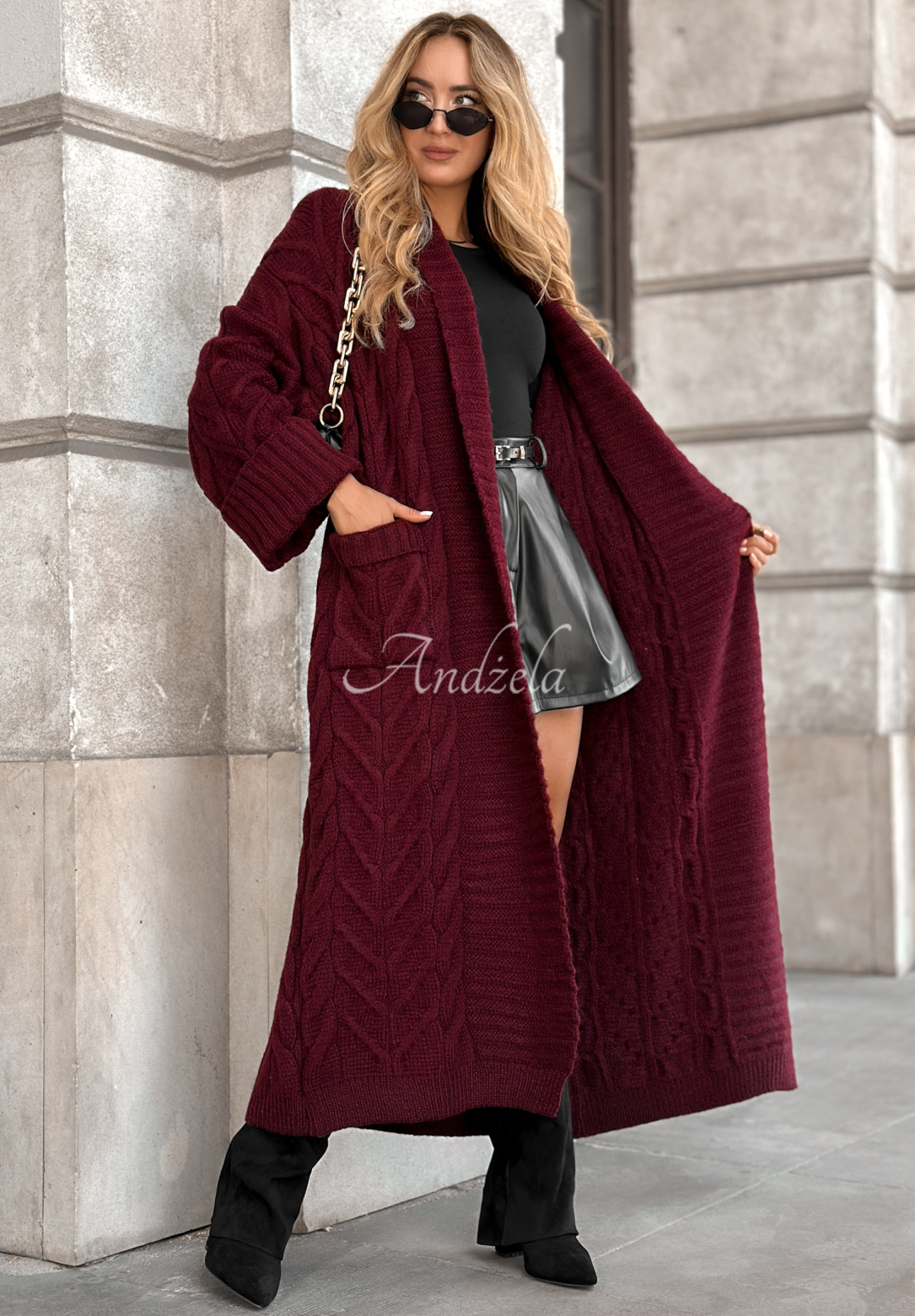 Long plaid cardigan Only Forward burgundy