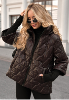 Krótka pikowana kurtka Quiet Afternoon w panterkę czekoladowa