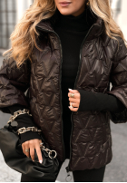 Krótka pikowana kurtka Quiet Afternoon w panterkę czekoladowa