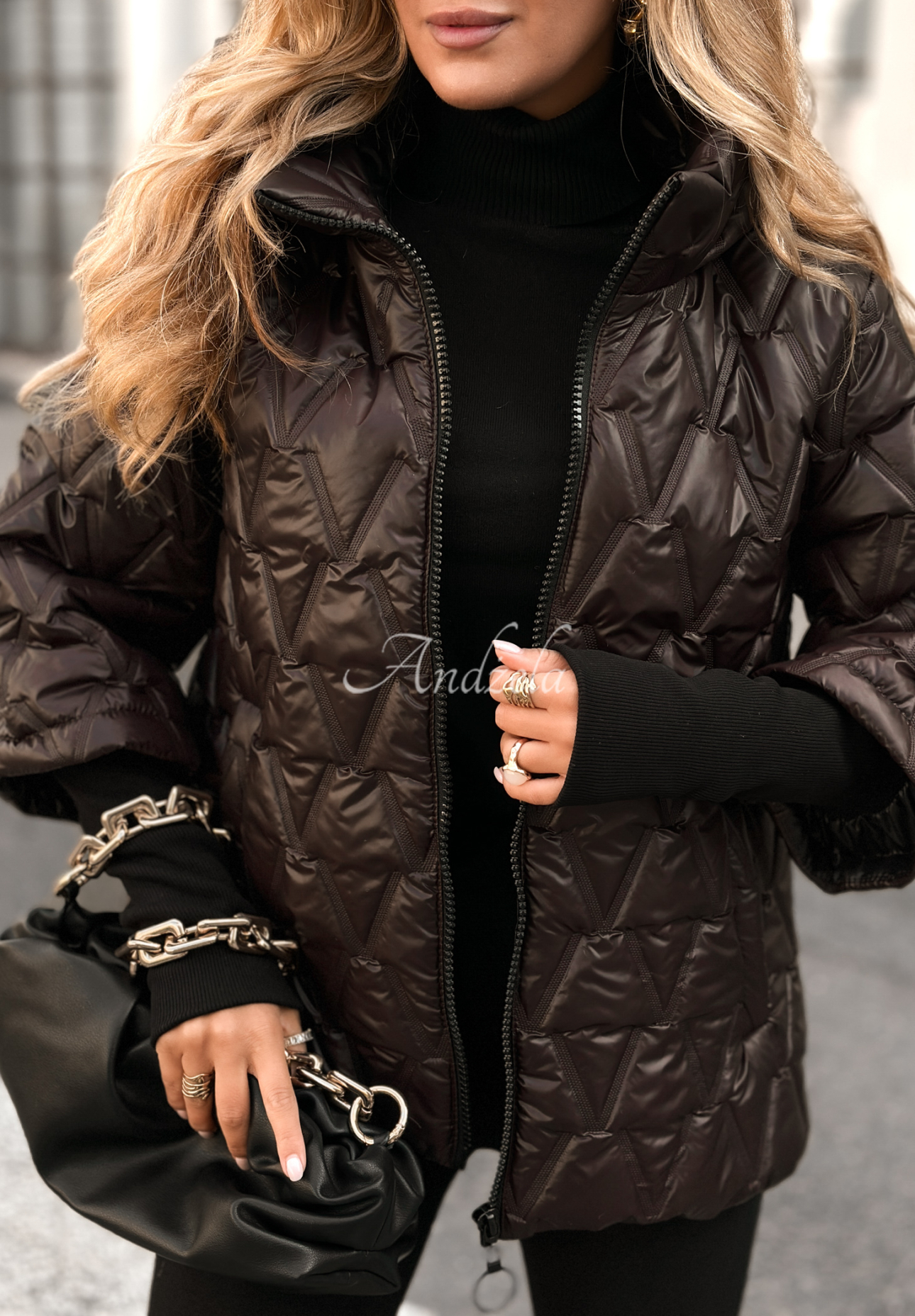 Quiet Afternoon chocolate short quilted jacket