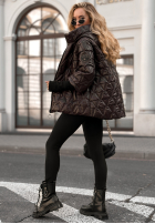 Krótka pikowana kurtka Quiet Afternoon w panterkę czekoladowa