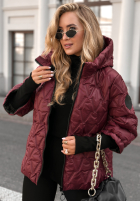 Krótka pikowana kurtka Quiet Afternoon w panterkę burgundowa