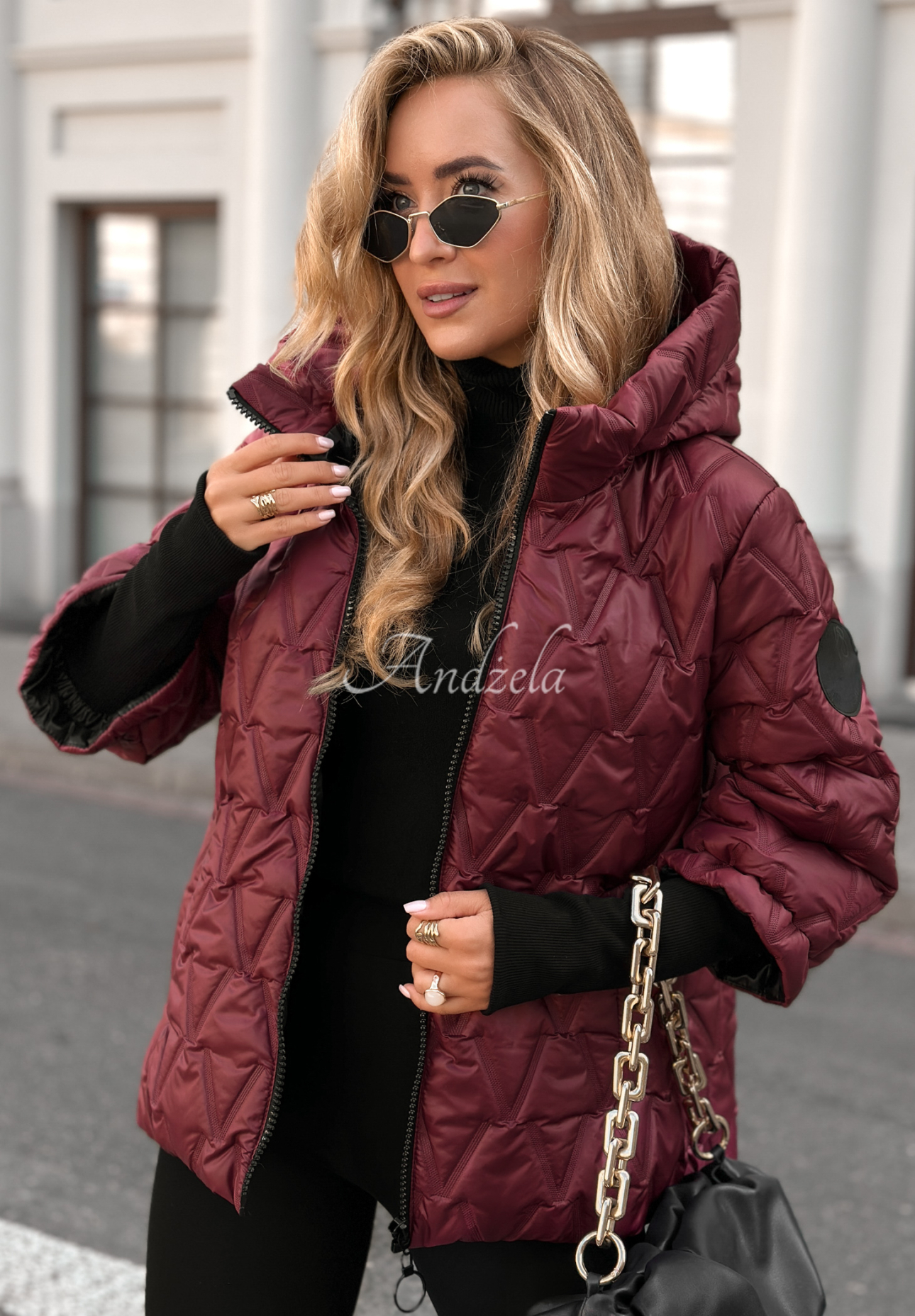 Quiet Afternoon burgundy short quilted jacket