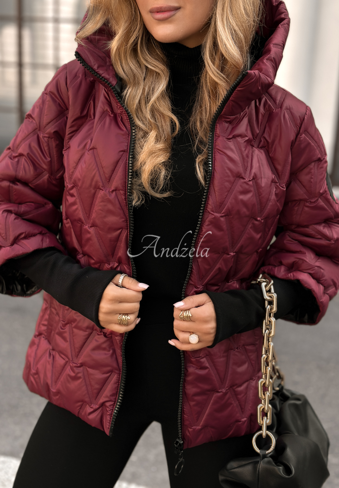 Quiet Afternoon burgundy short quilted jacket