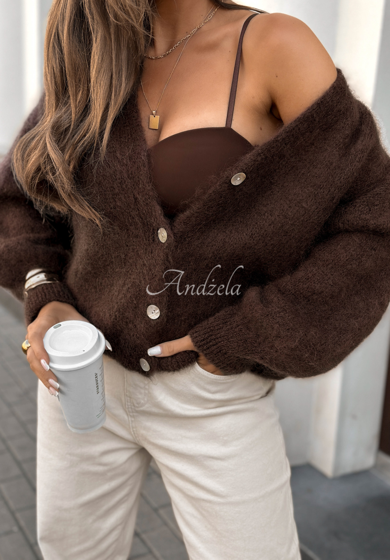 Mohair short cardigan Touch Of Autumn chocolate