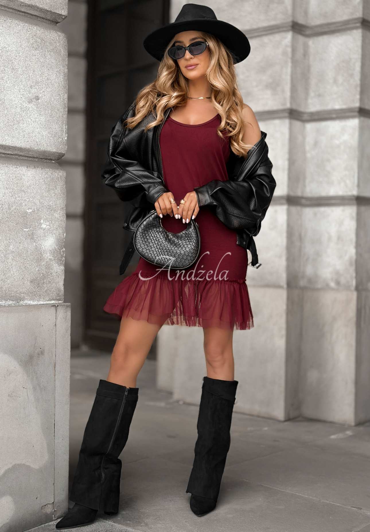 Viscose mini dress with tulle Megi burgundy