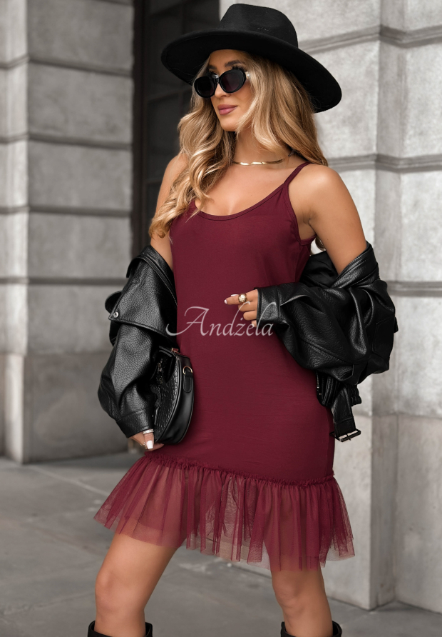 Viscose mini dress with tulle Megi burgundy
