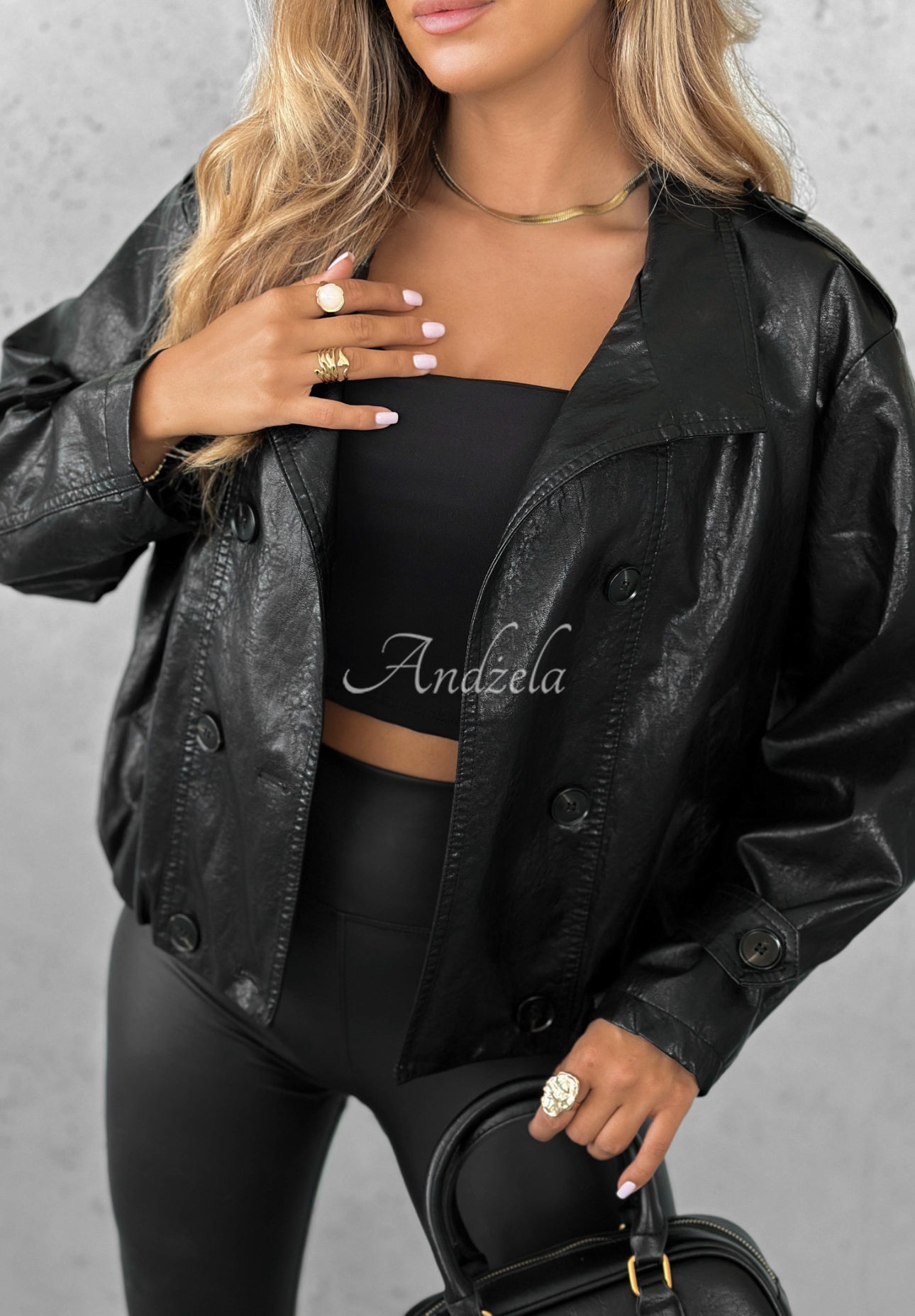 Don't React leather button-down jacket black