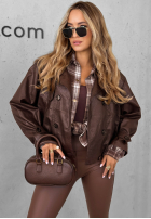 Skórzana kurtka z guzikami Don’t React czekoladowa