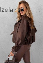 Skórzana kurtka z guzikami Don’t React czekoladowa