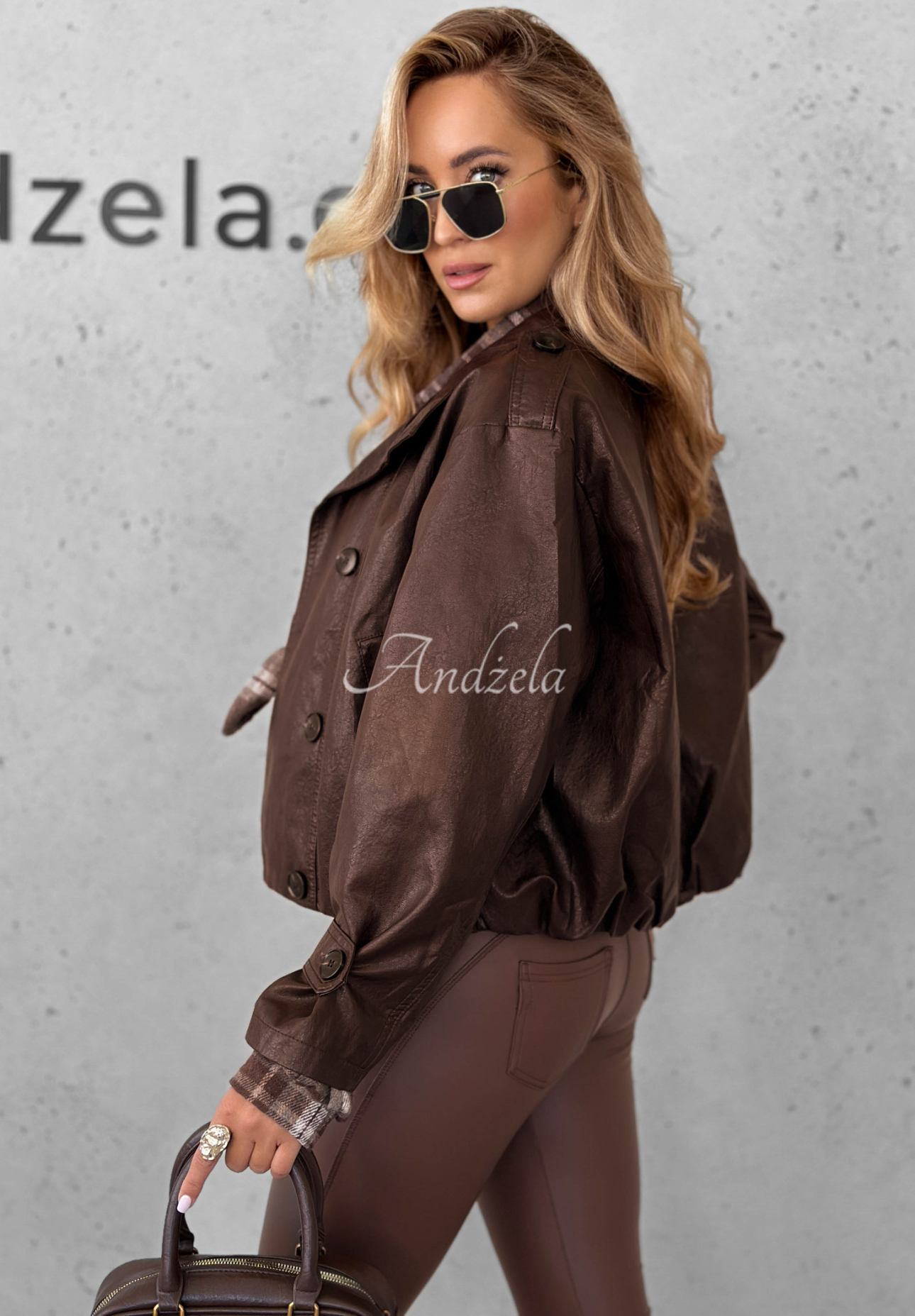 Don't React chocolate leather button-down jacket