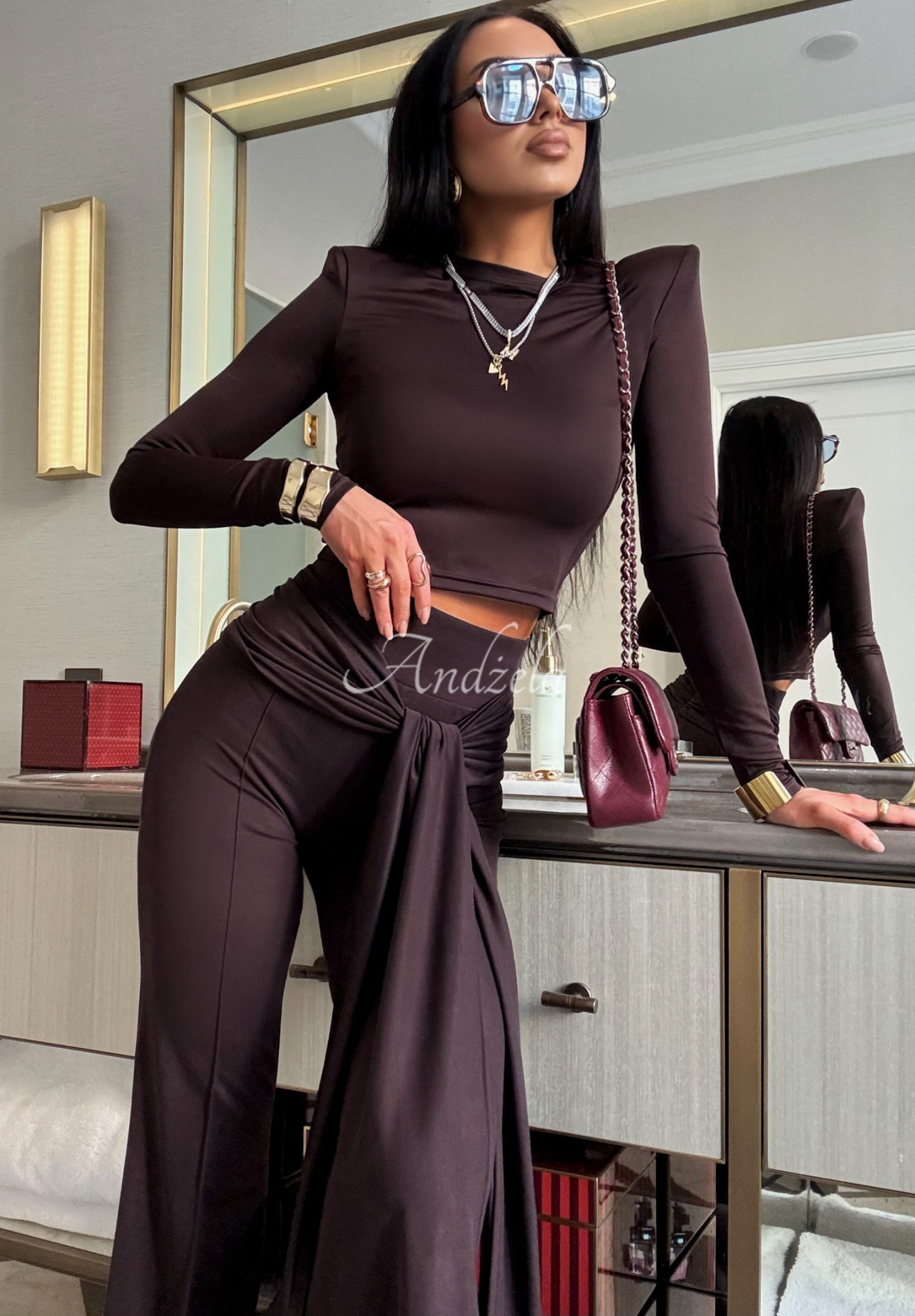 Viscose set blouse and bell bottoms La Milla Kinda Famous chocolate