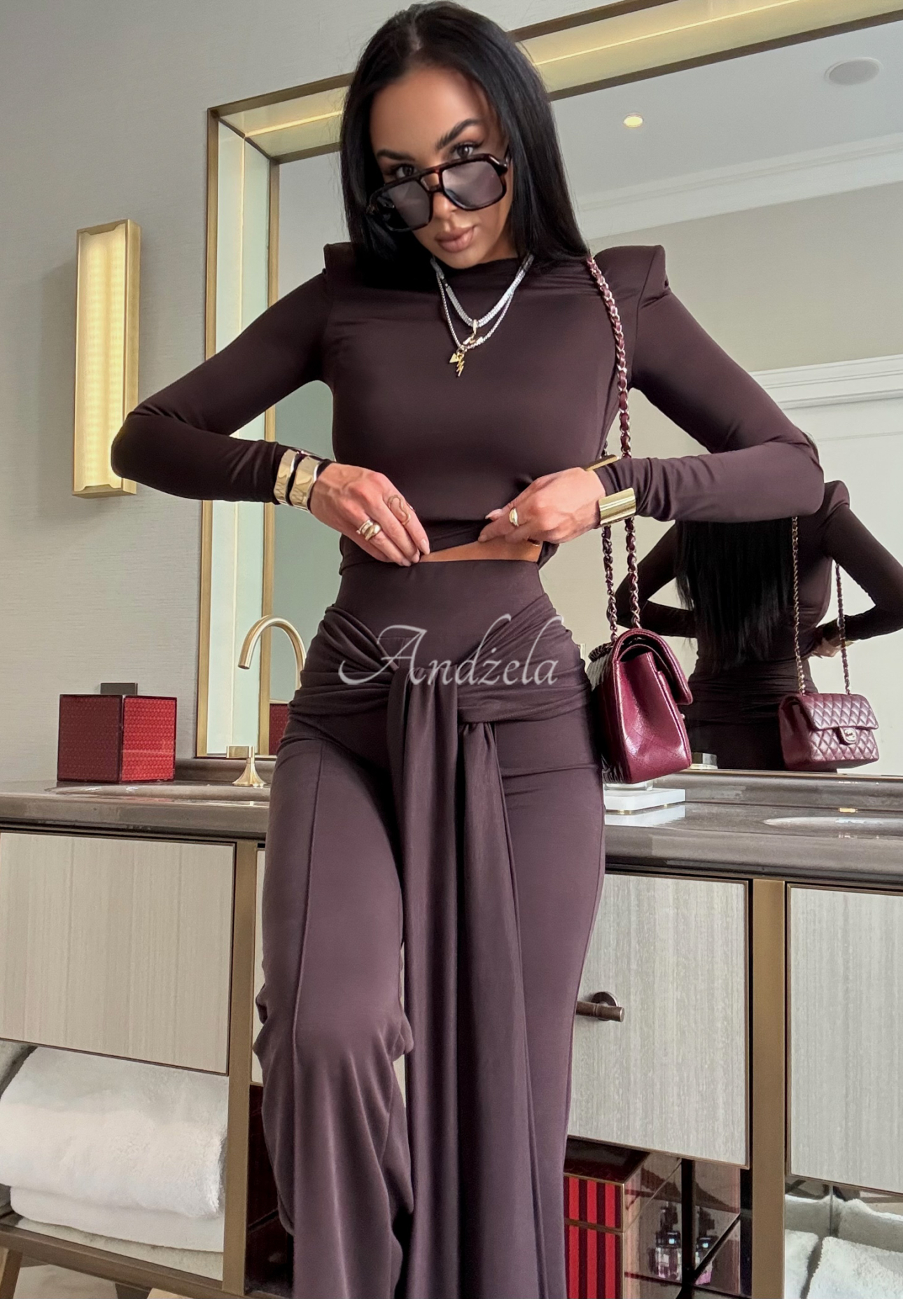 Viscose set blouse and bell bottoms La Milla Kinda Famous chocolate