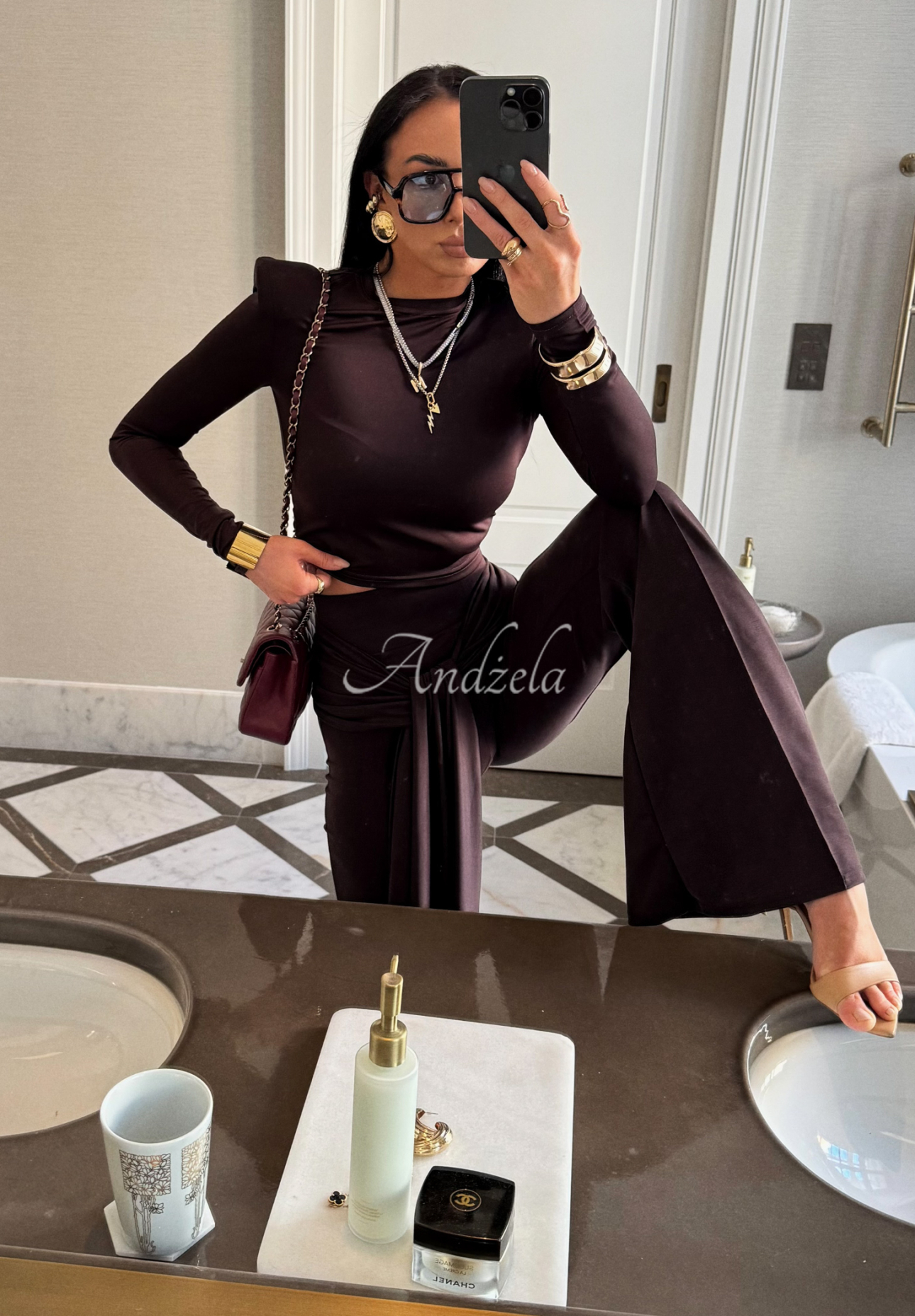 Viscose set blouse and bell bottoms La Milla Kinda Famous chocolate