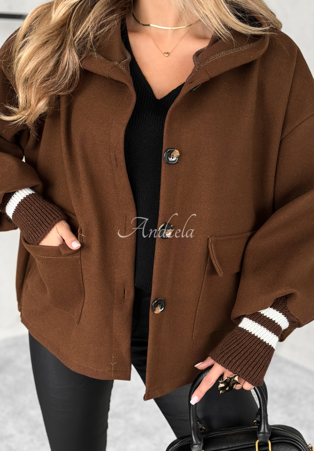 Short jacket with hood Your New Number chocolate.