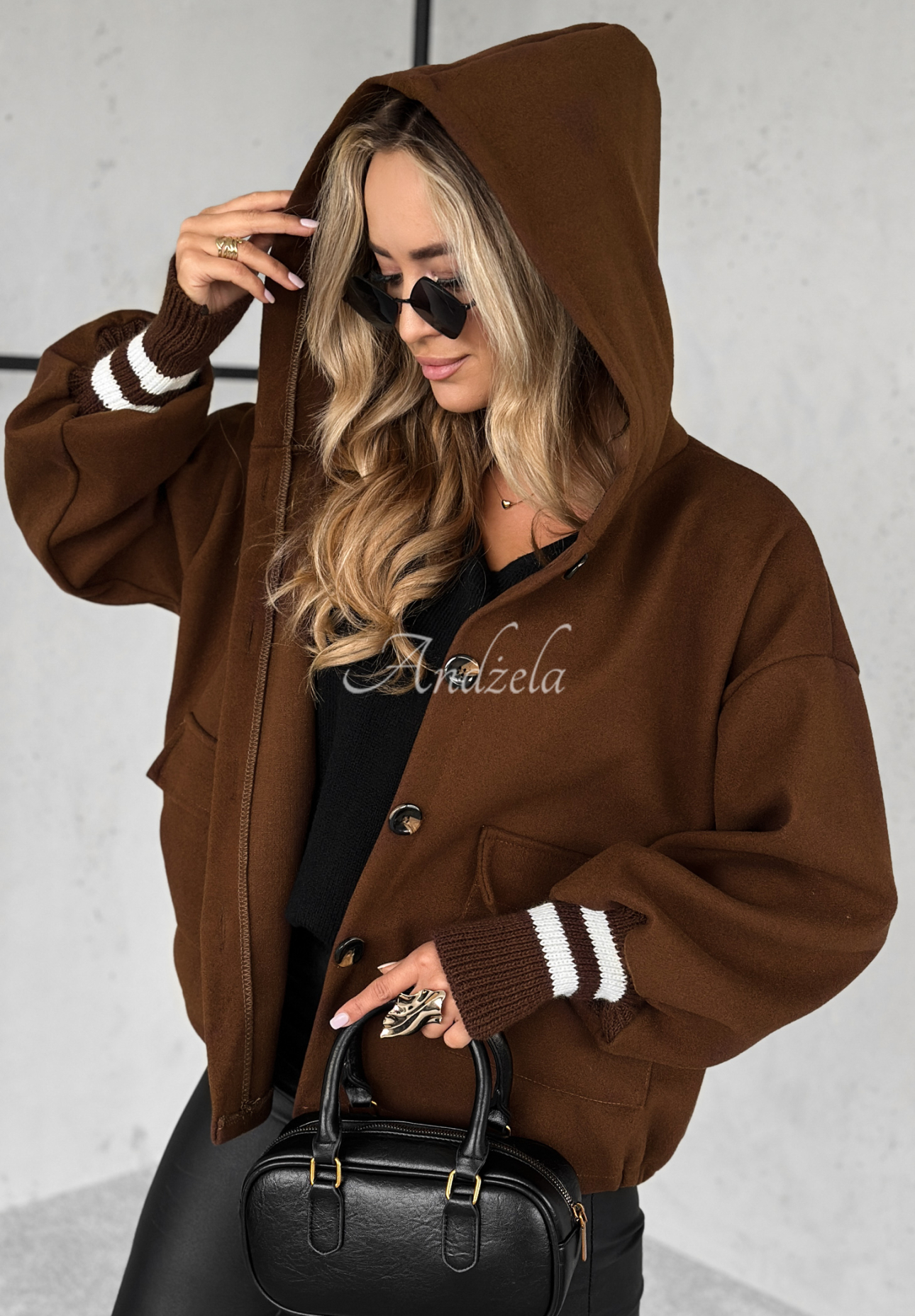 Short jacket with hood Your New Number chocolate.