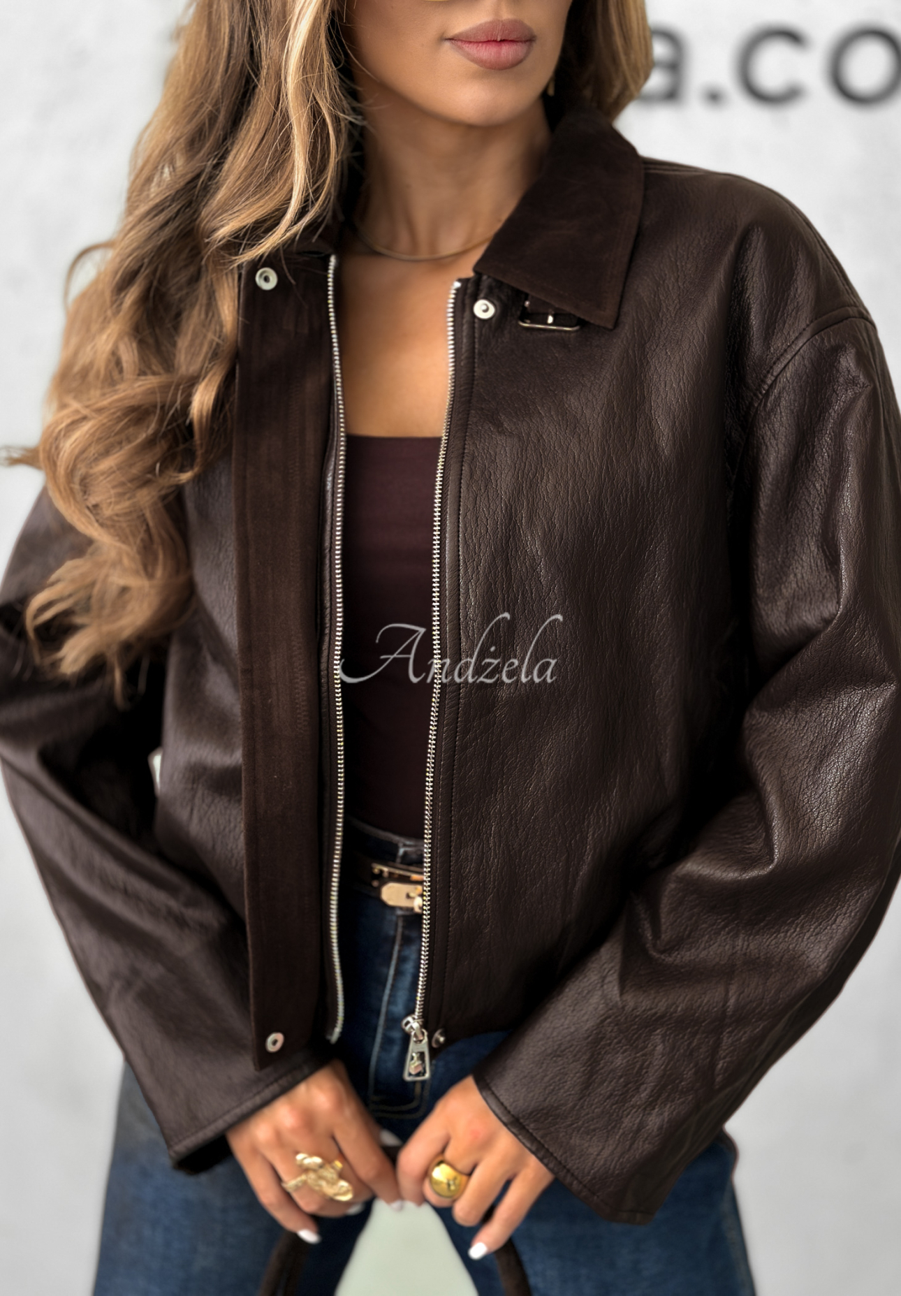 Bye For Now chocolate leather bomber jacket