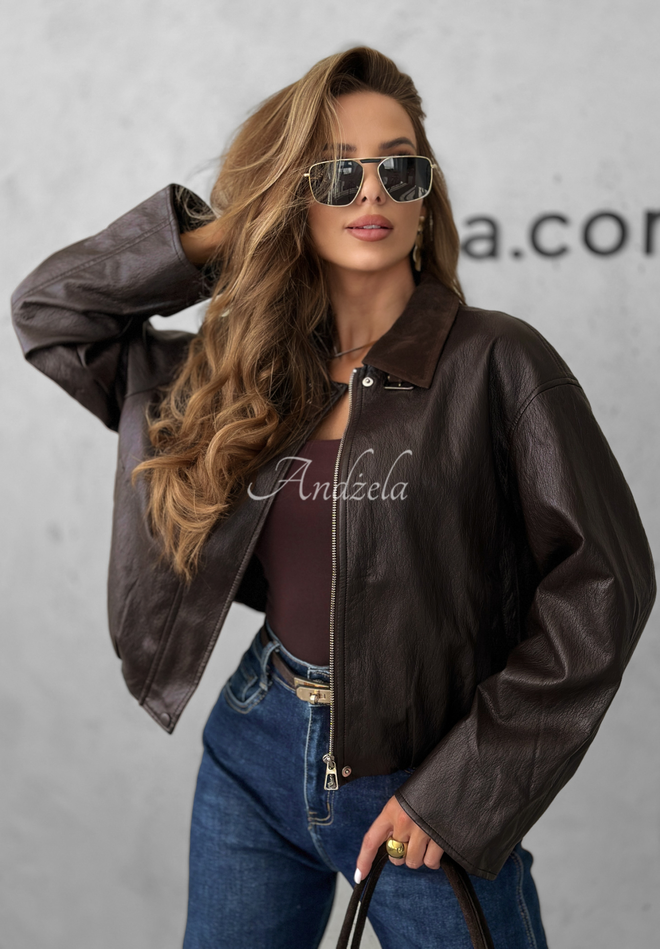 Bye For Now chocolate leather bomber jacket