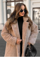 Długi płaszcz kożuszek We Had Plans beżowy