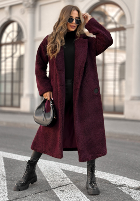 Long sheepskin coat We Had Plans burgundy