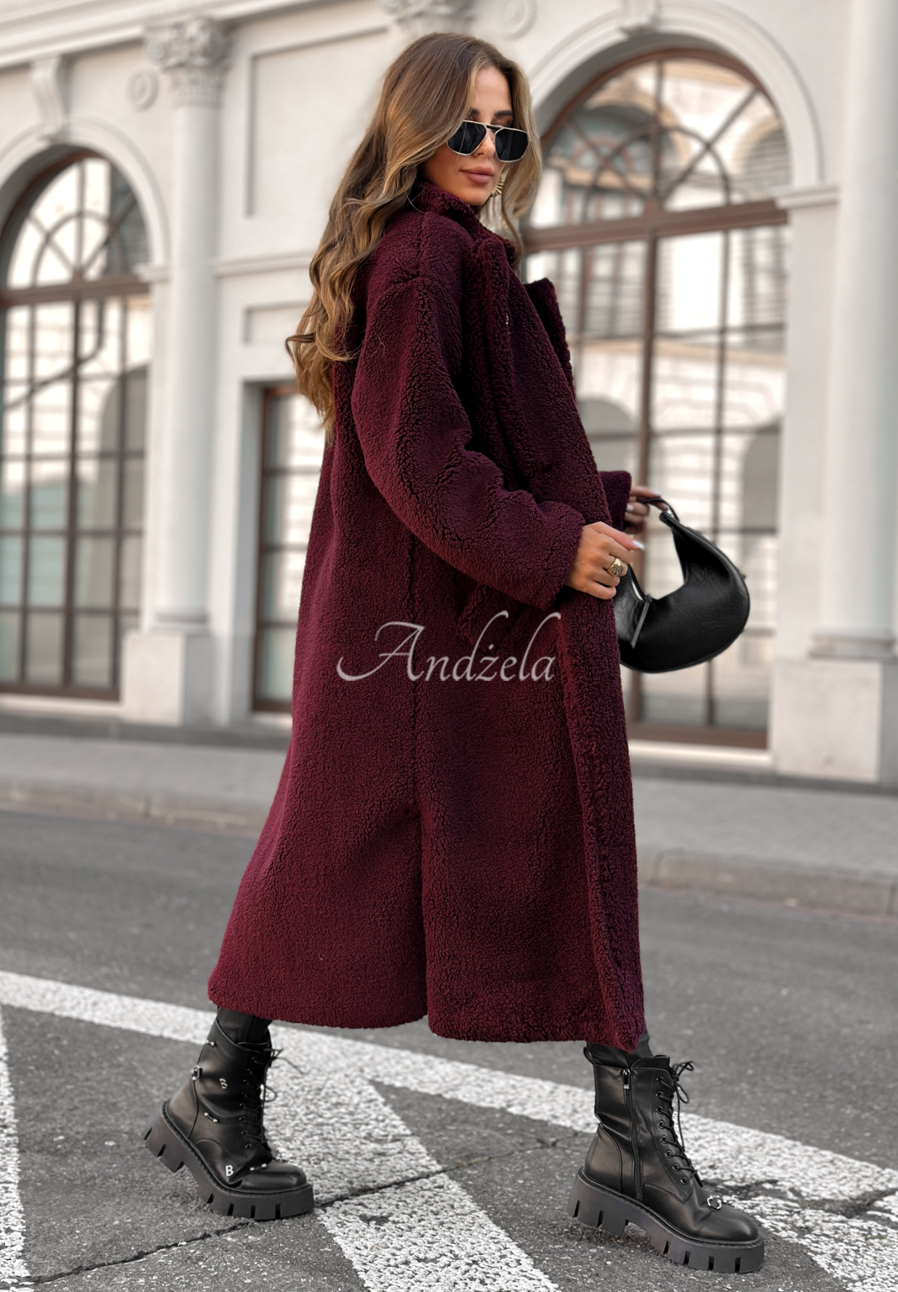 Long sheepskin coat We Had Plans burgundy