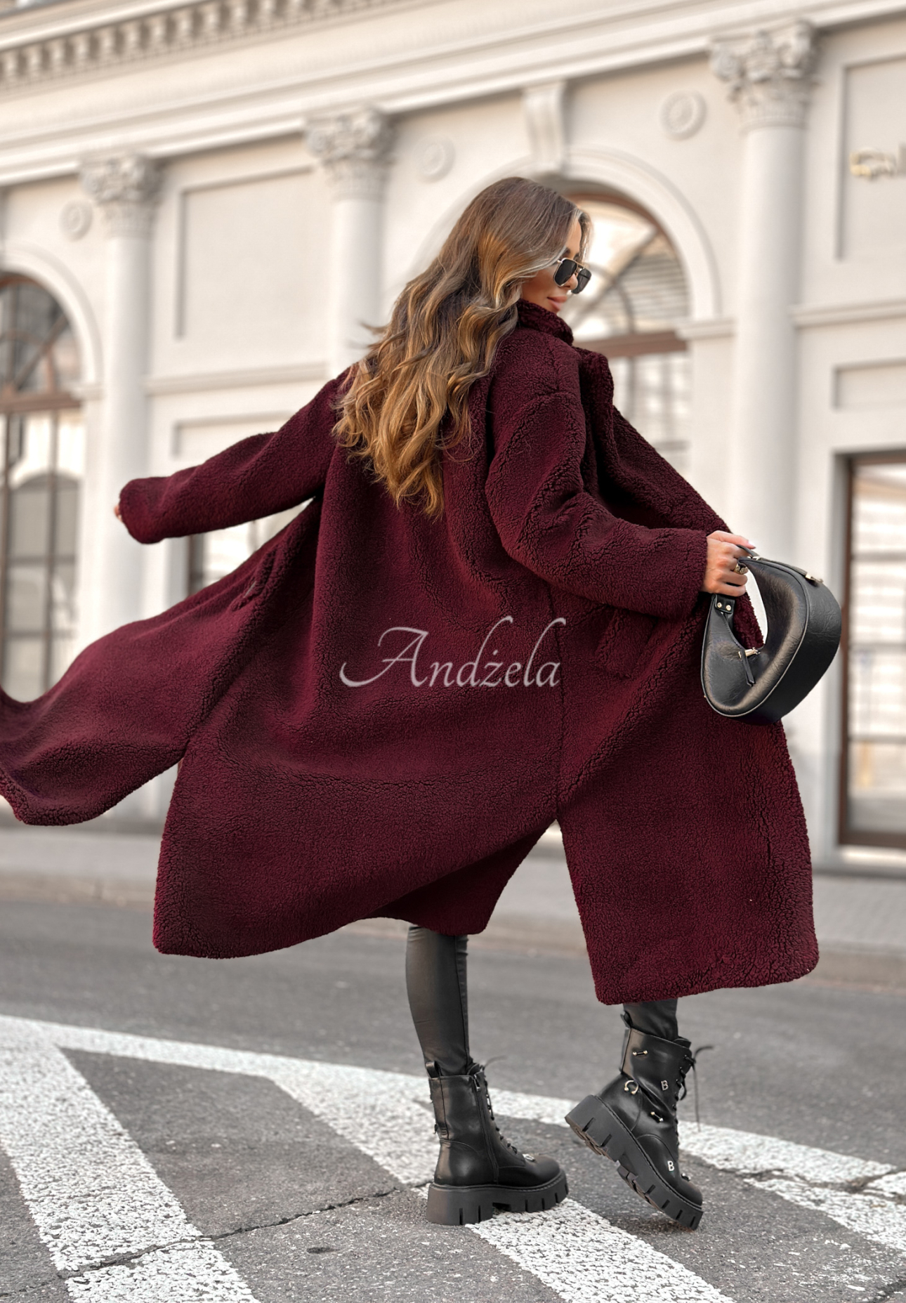 Long sheepskin coat We Had Plans burgundy