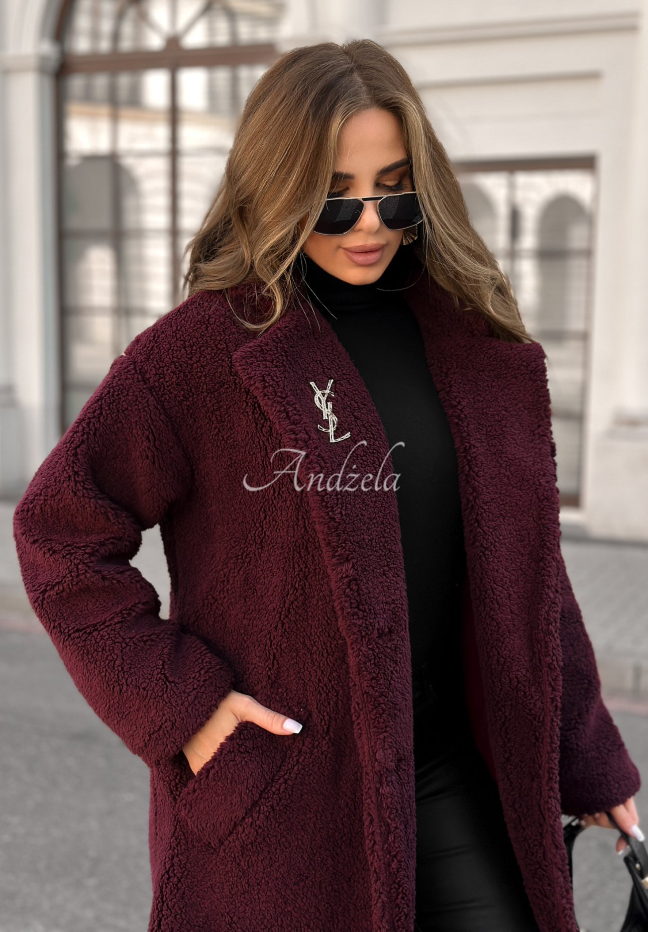 Long sheepskin coat We Had Plans burgundy