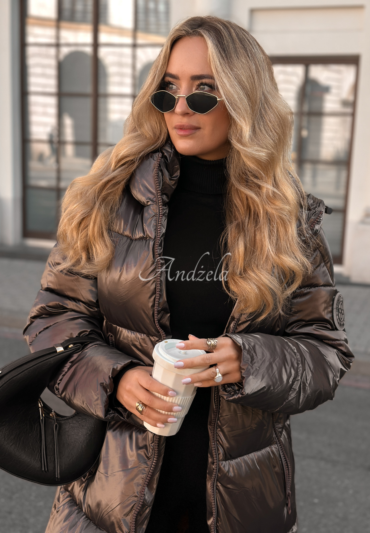 Infinity long quilted jacket chocolate