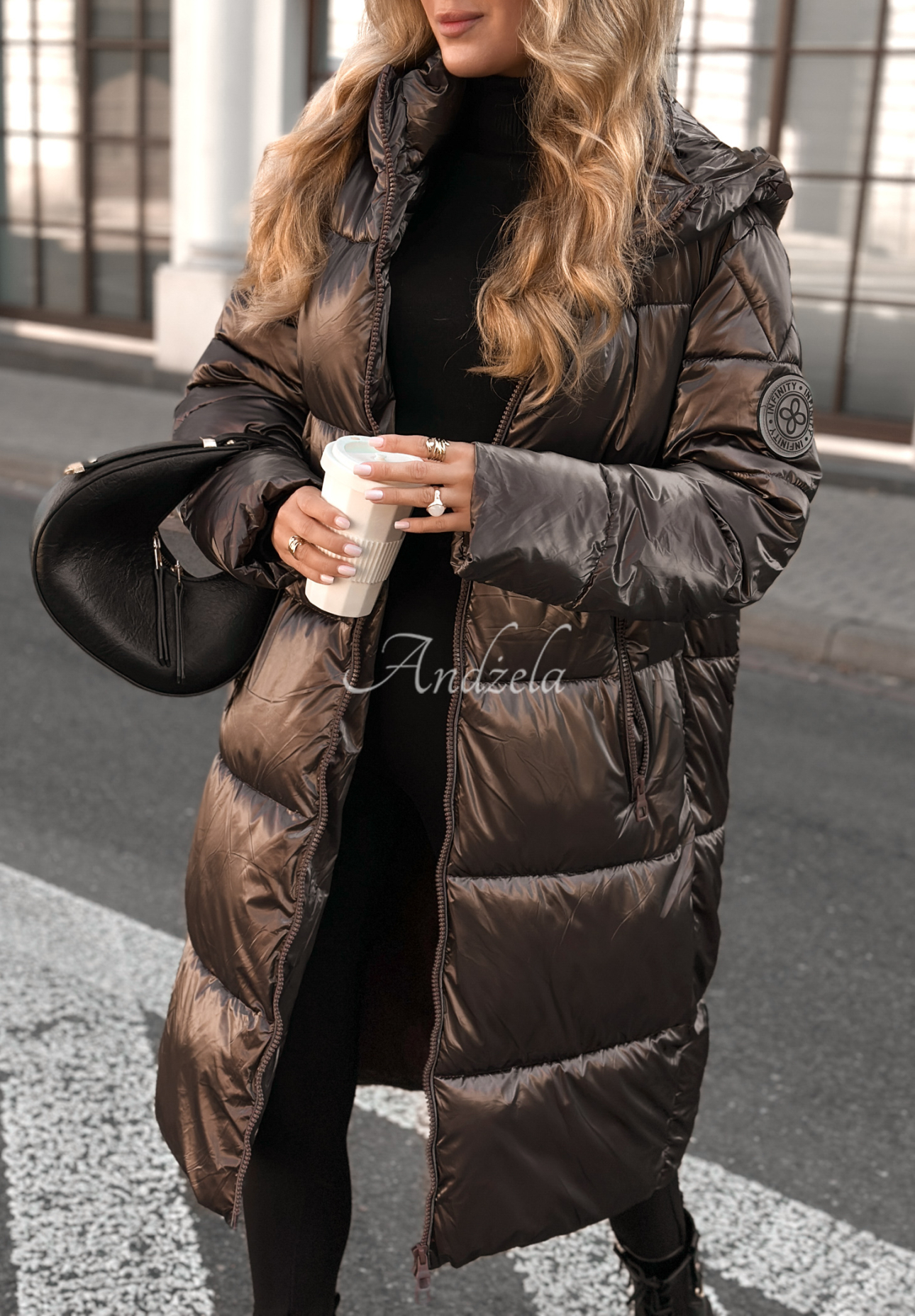 Infinity long quilted jacket chocolate
