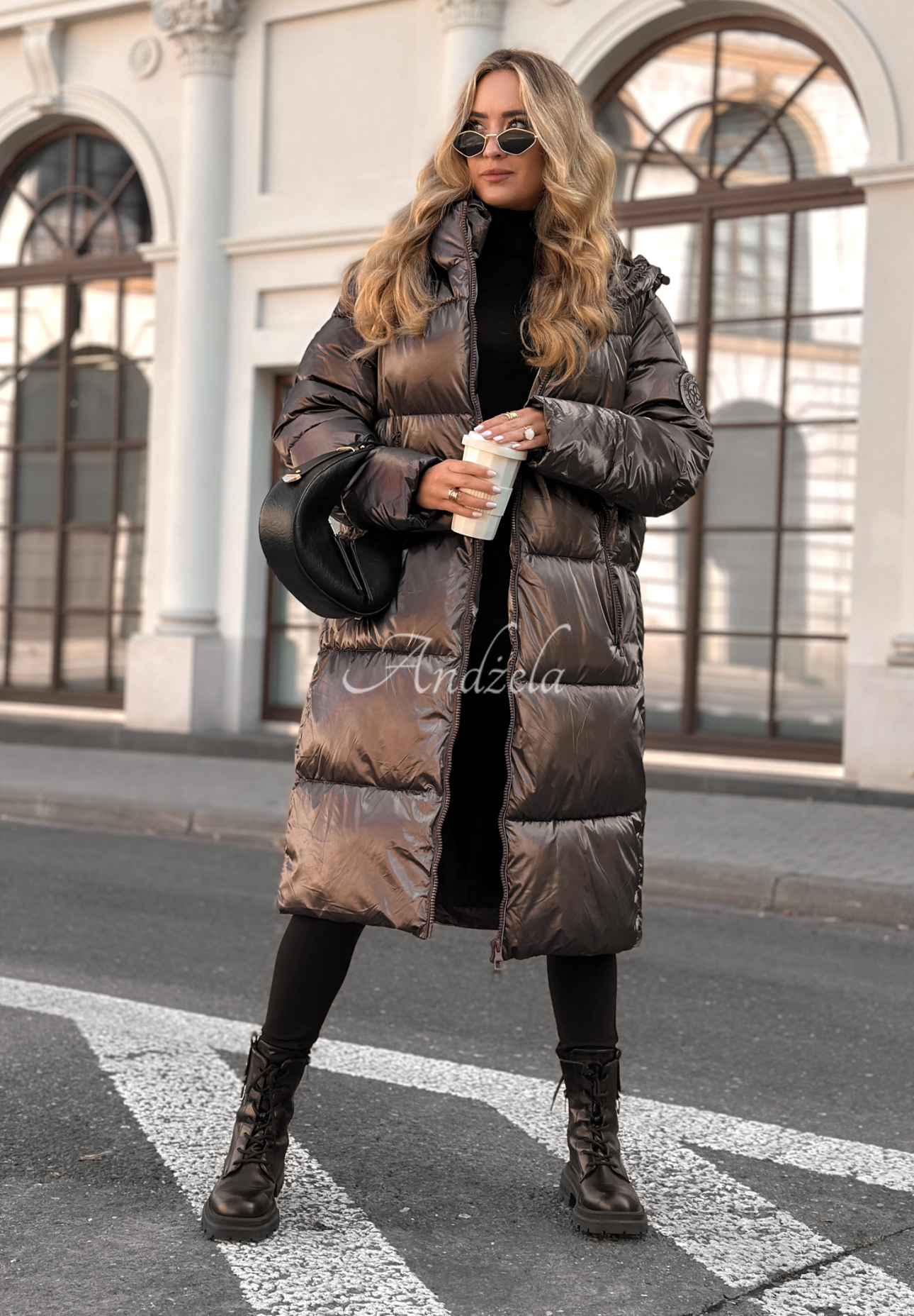 Infinity long quilted jacket chocolate