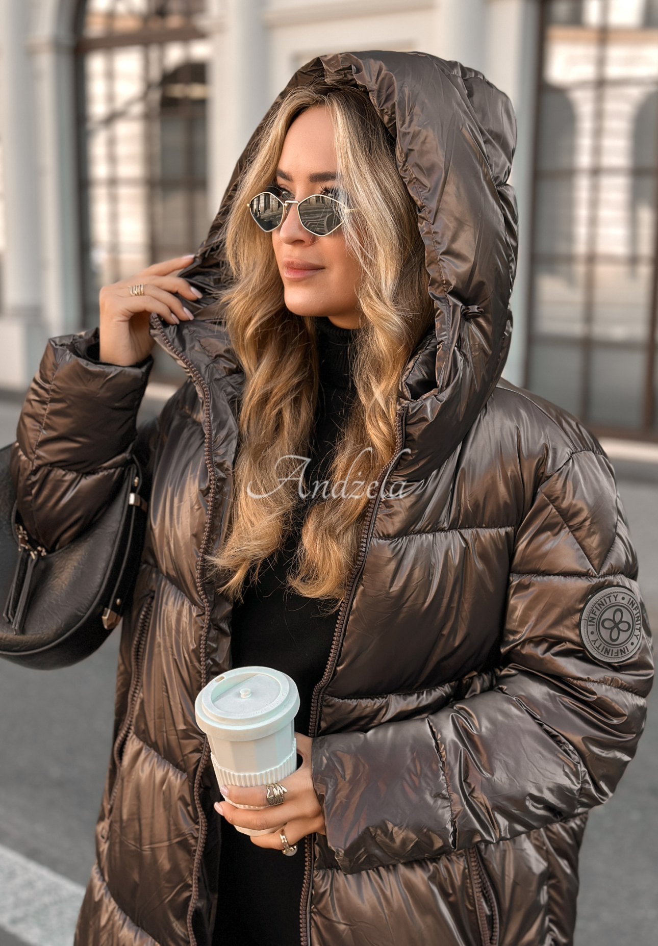 Infinity long quilted jacket chocolate