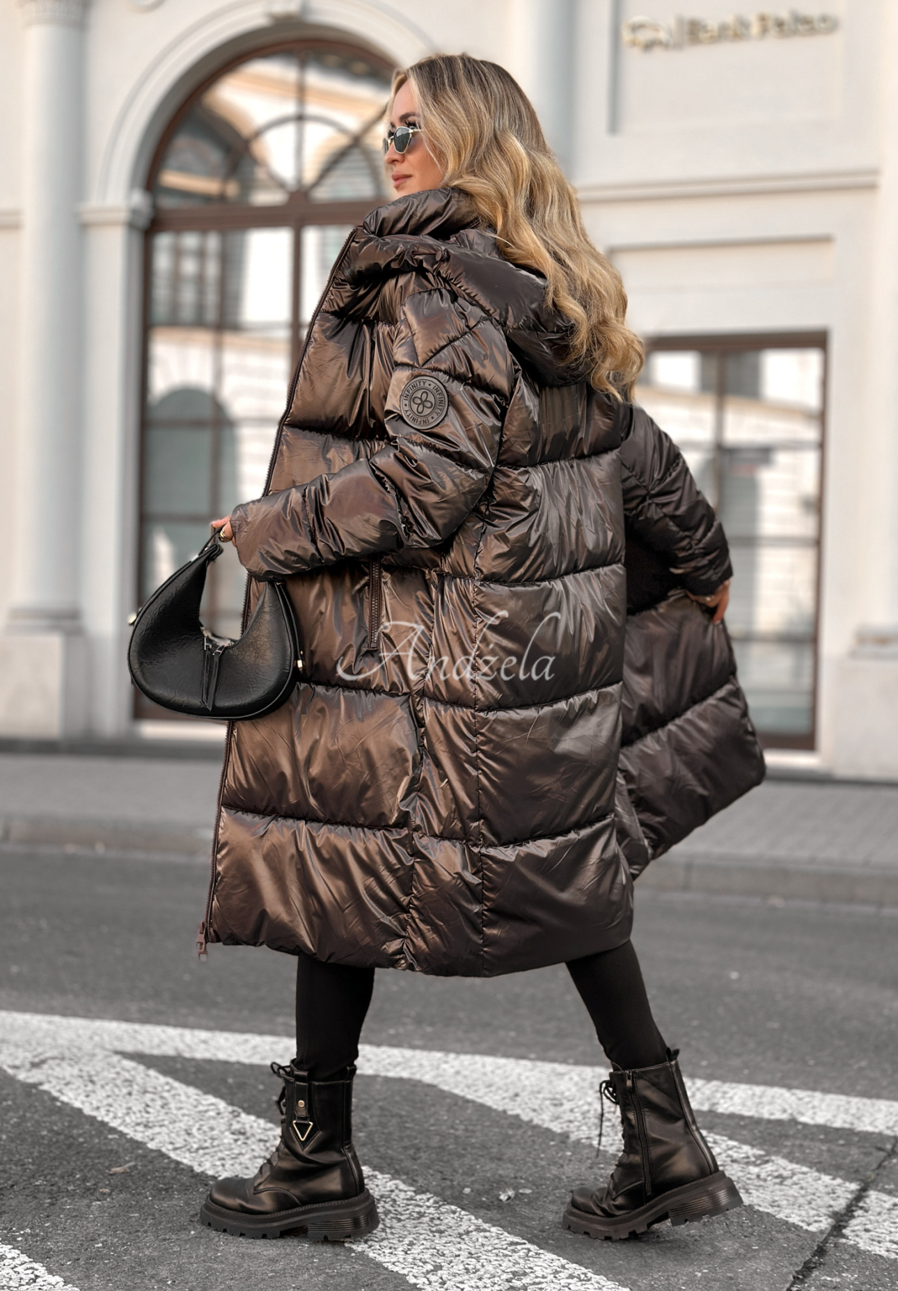 Infinity long quilted jacket chocolate