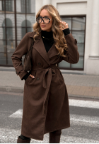 Zamszowy płaszcz z paskiem No Big Deal czekoladowy