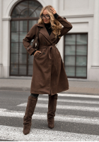 Zamszowy płaszcz z paskiem No Big Deal czekoladowy