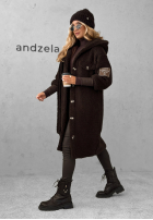 Długi płaszcz kożuszek Just Enough czekoladowy