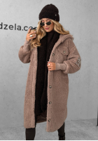 Długi płaszcz kożuszek Just Enough ciemnobeżowy