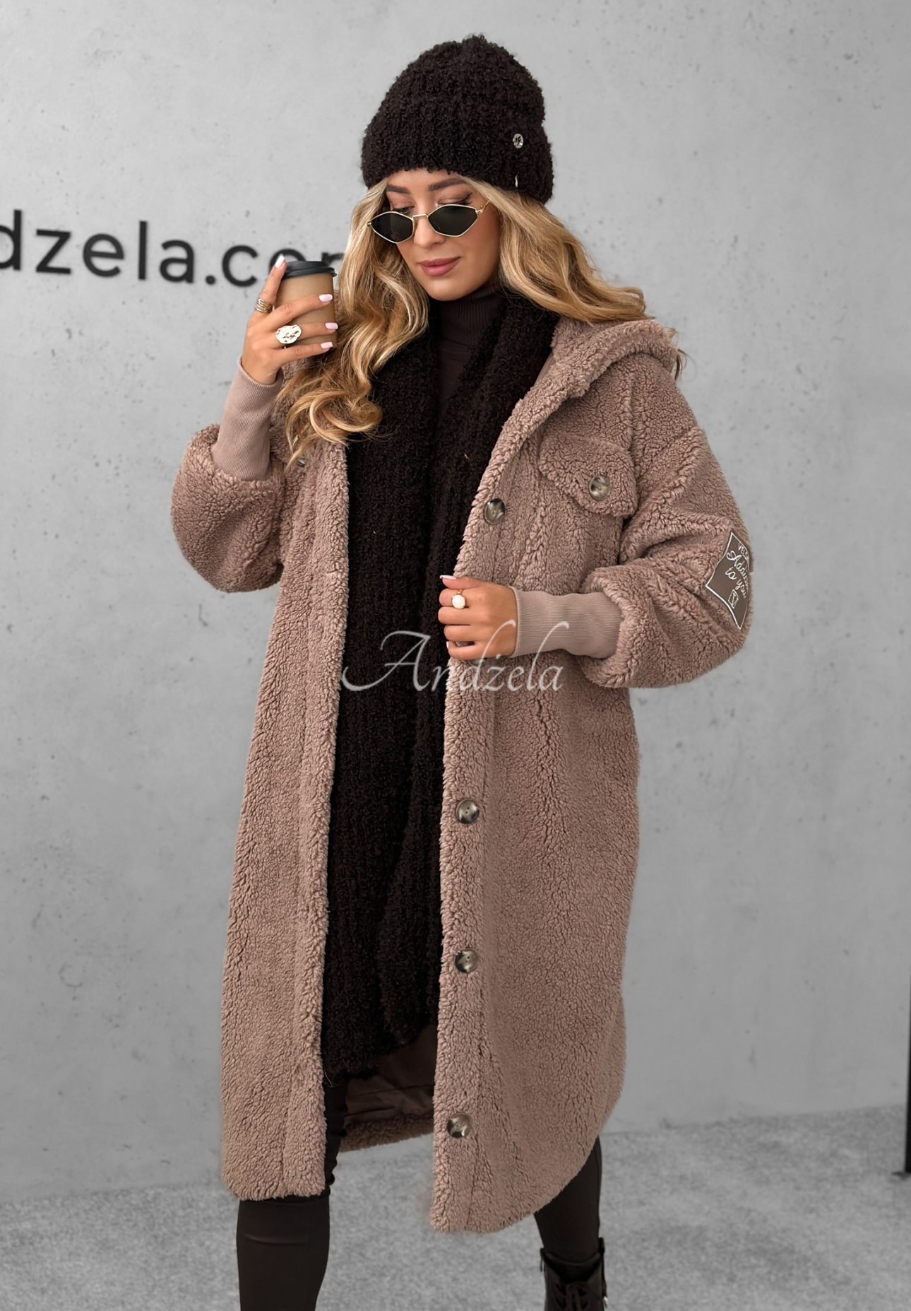 Long sheepskin coat Just Enough dark beige