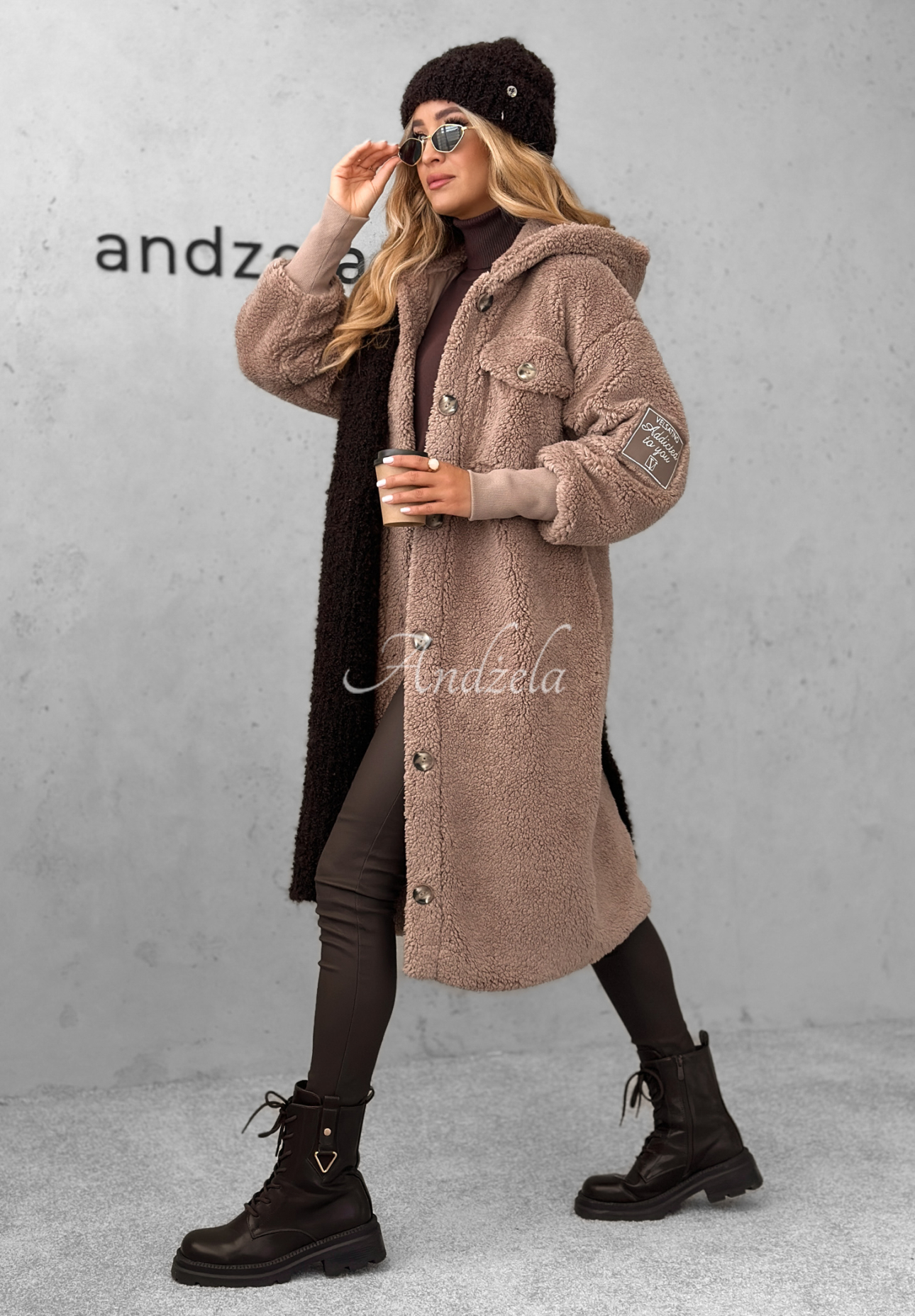 Long sheepskin coat Just Enough dark beige