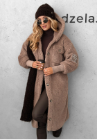 Długi płaszcz kożuszek Just Enough ciemnobeżowy
