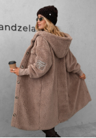 Długi płaszcz kożuszek Just Enough ciemnobeżowy