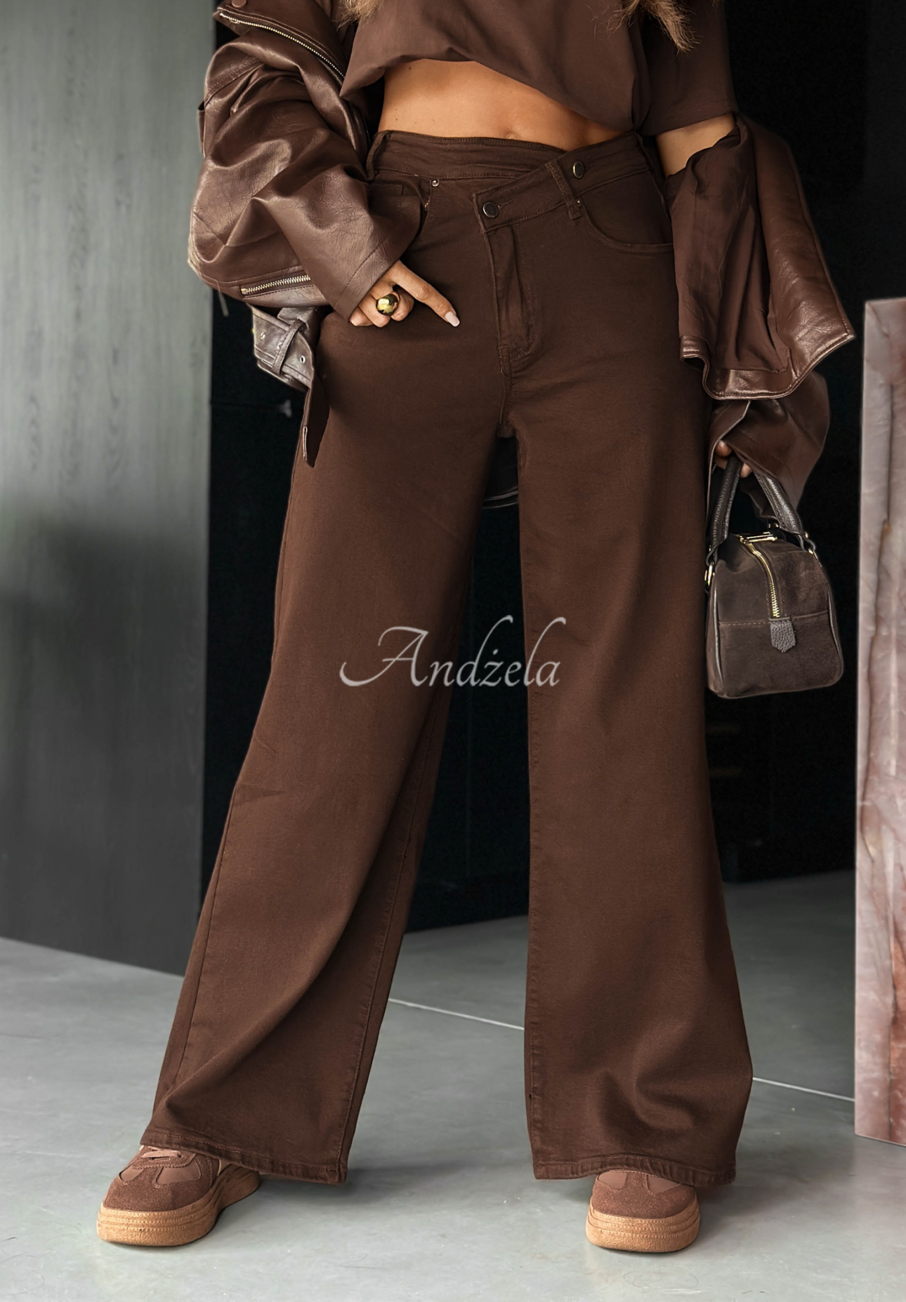 Same Mood wide leg denim pants chocolate