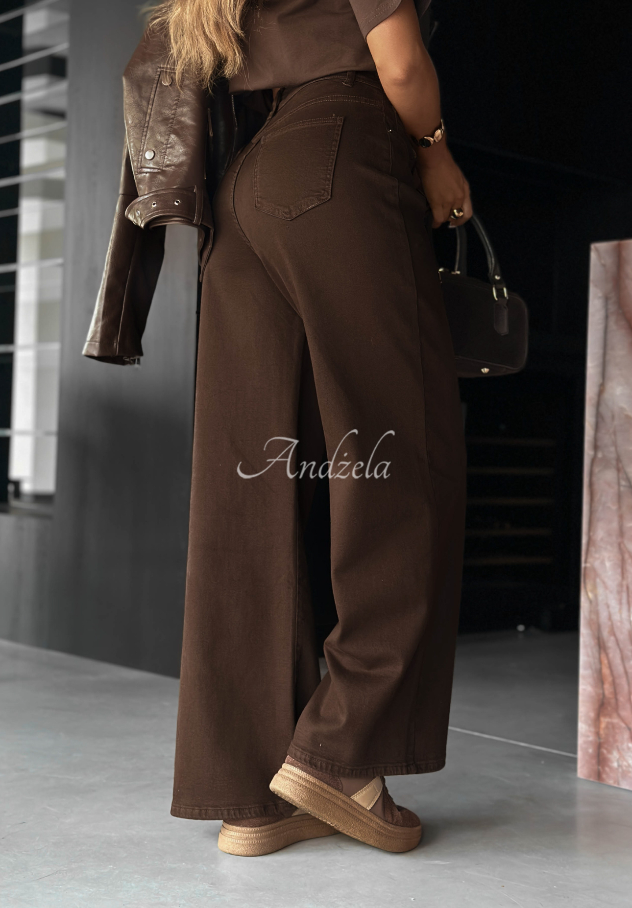 Same Mood wide leg denim pants chocolate