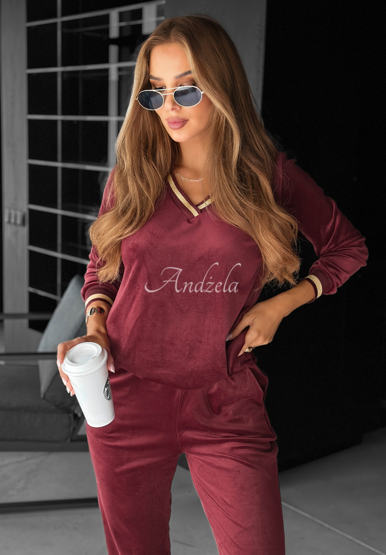 Unfollowed burgundy velour tracksuit set