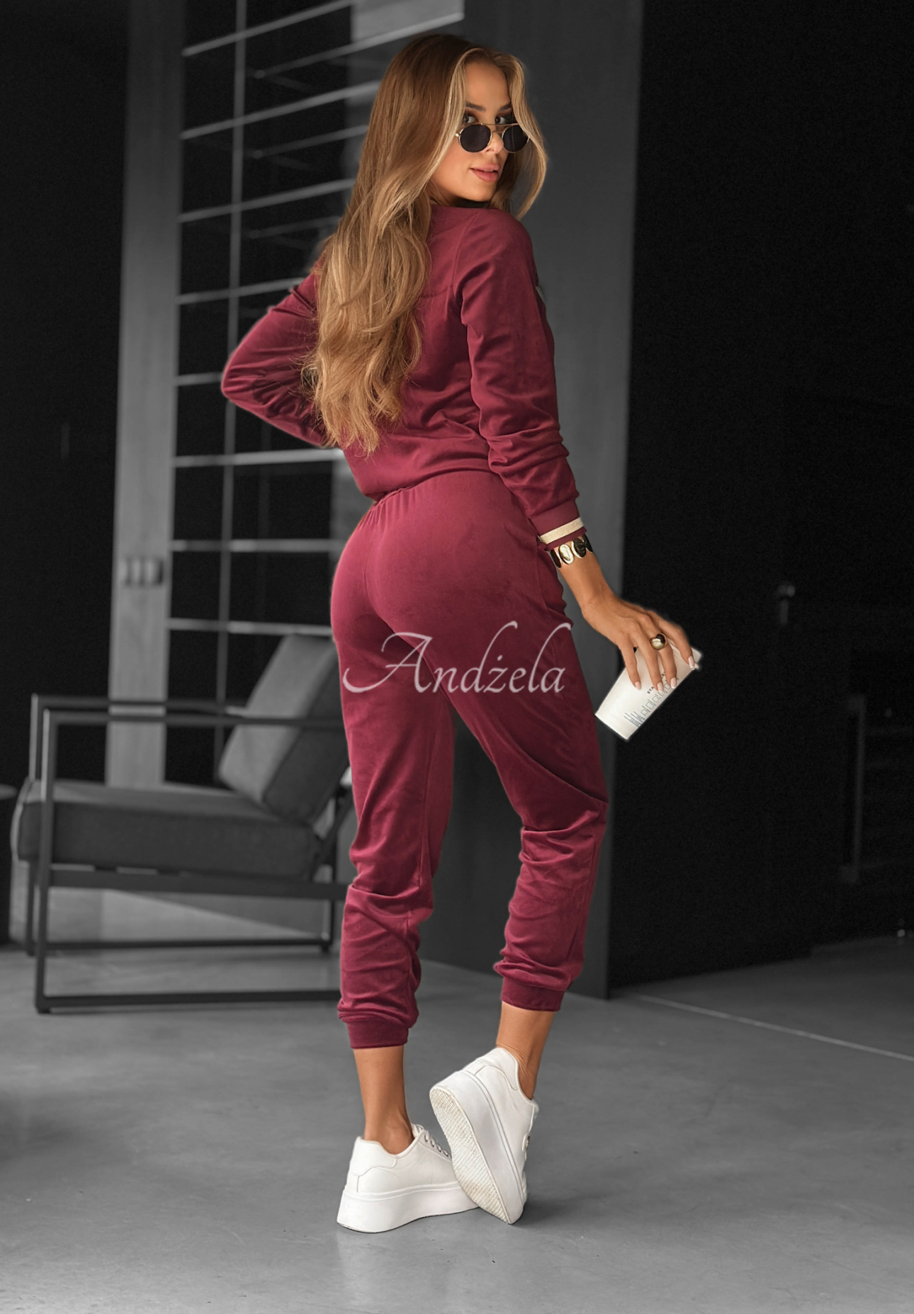 Welurowy komplet dresowy Unfollowed burgundowy