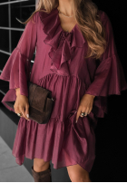 Sukienka z tencelu z falbankami He Forgot burgundowa