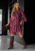 Sukienka z tencelu z falbankami He Forgot burgundowa
