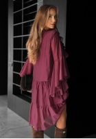 Sukienka z tencelu z falbankami He Forgot burgundowa