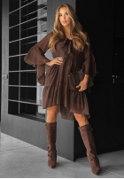 Sukienka z tencelu z falbankami He Forgot czekoladowa